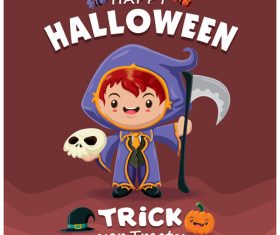 Little wizard halloween poster design vector