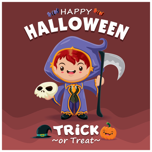 Little wizard halloween poster design vector