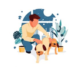 Man and pet dog vector