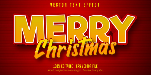Merry Christmas editable font effect vector