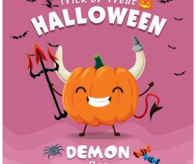 Monster pumpkin halloween poster design vector