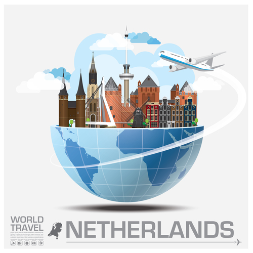 Netherlands famous tourist attractions concept vector
