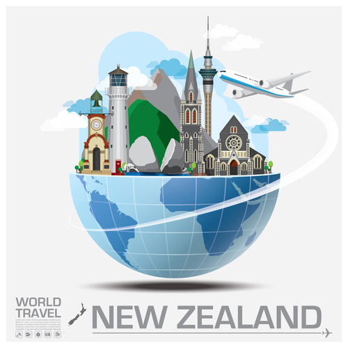 New zealand famous tourist attractions concept vector