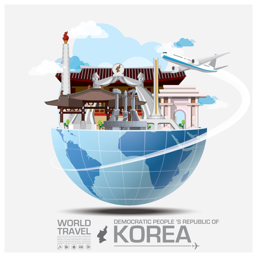 North Korea famous tourist attractions concept vector
