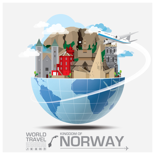 Norway famous tourist attractions concept vector