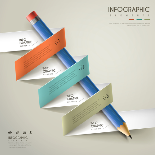 Origami infographic options vector around pencil