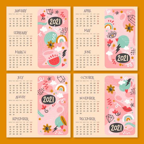Painted calendar new year 2021 decorative design vector