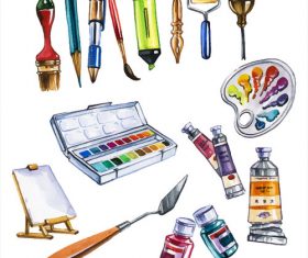 Palette and other tools watercolor illustrations vector