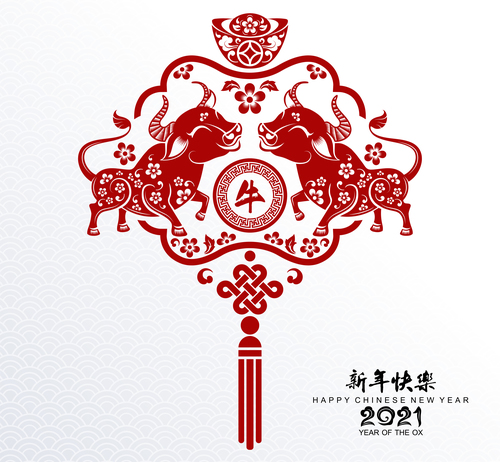 Paper cut year of the ox blessing 2021 vector