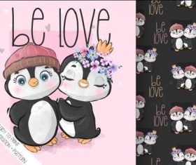 Penguin couple cartoon seamless background vector