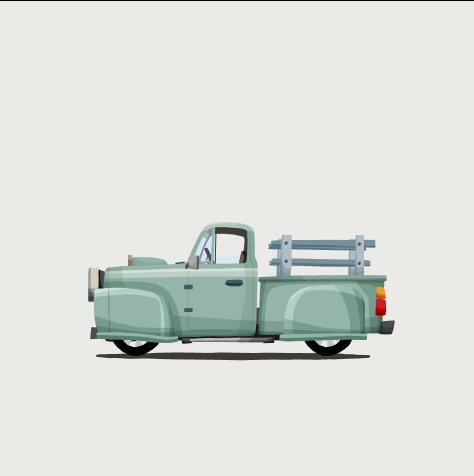 Pickup truck cartoon illustration vector free download