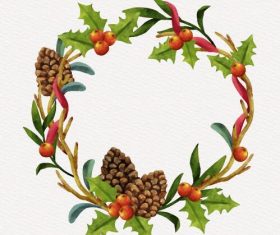 Pine cones and berries decoration christmas wreath vector