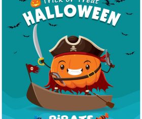 Pirate Pumpkin halloween poster design vector