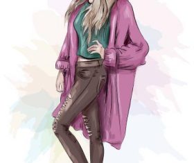 Posing girl watercolor illustration vector