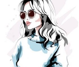 Pretty woman watercolor illustration vector