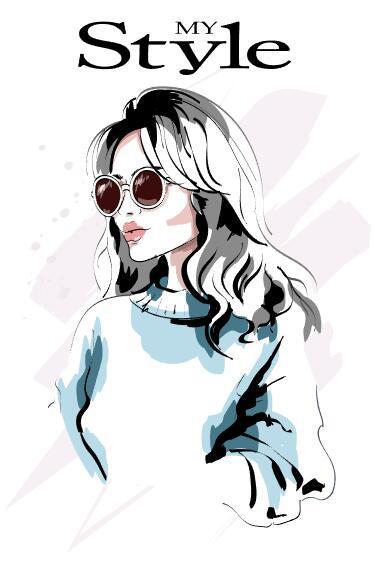 Pretty woman watercolor illustration vector