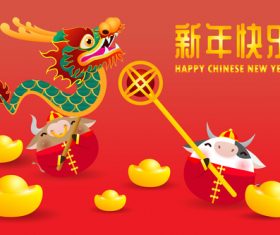 Prosperous Chinese New Year greeting card vector