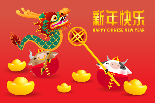 Prosperous Chinese New Year greeting card vector
