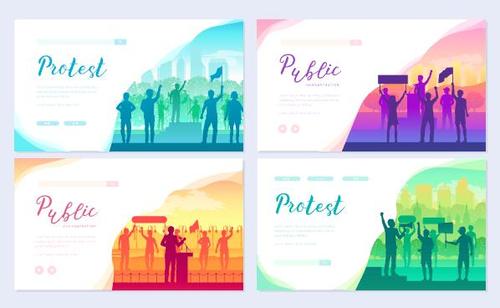 Protest colorful cards banner vector