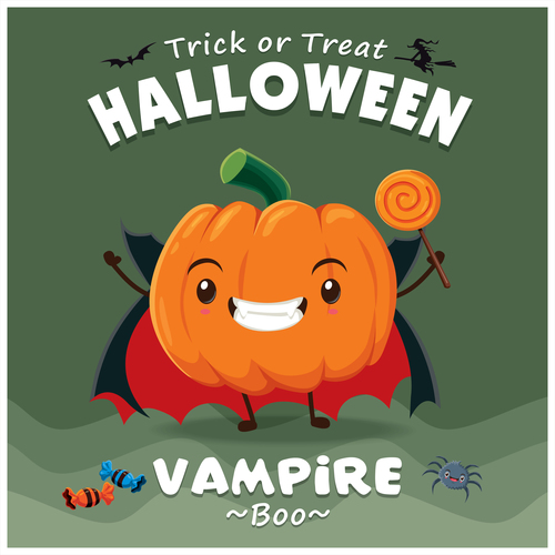 Pumpkin cartoon halloween poster design vector