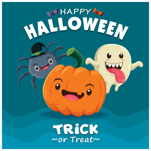 Pumpkin spider ghost halloween poster design vector