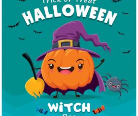 Pumpkin wizard halloween poster design vector