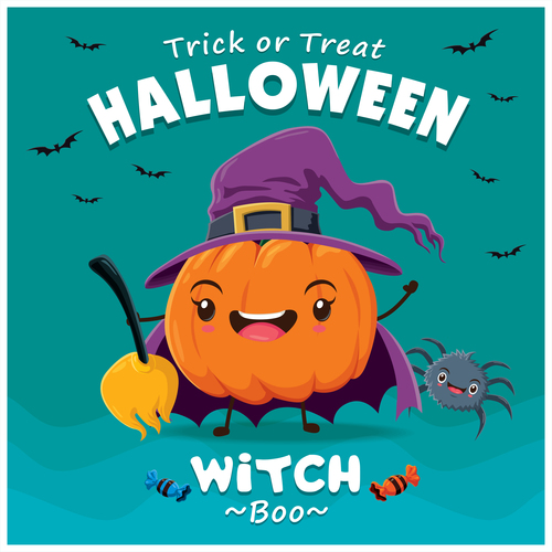 Pumpkin wizard halloween poster design vector