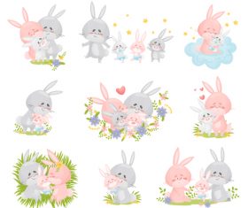 Rabbit family cartoon vector
