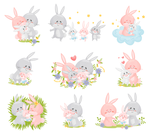 Rabbit family cartoon vector free download