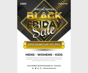 Realistic golden black friday sale poster template