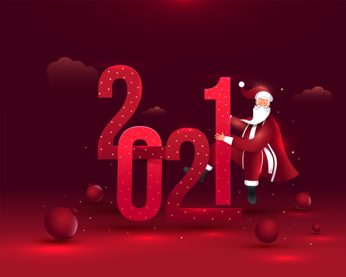 Red 2021 text and Santa design vector