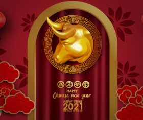 Red background chinese new year 2021 symbol bull vector