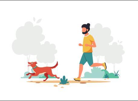 Running man walking dog cartoon illustration vector