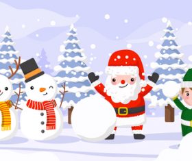 Santa Claus and kids making a snowman vector
