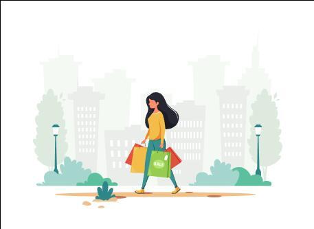 Shopping woman going home cartoon illustration vector