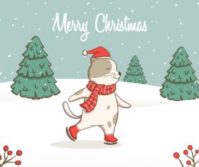Skating cat Christmas card vector