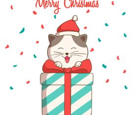 Smiling cat and gift christmas card vector