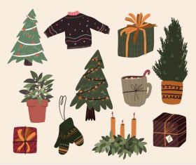 Sticker design christmas tree clothes gift vector