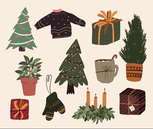 Sticker design christmas tree clothes gift vector