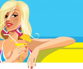 Summer girl whit cocktail in hand vector