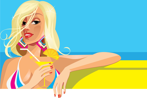 Summer girl whit cocktail in hand vector