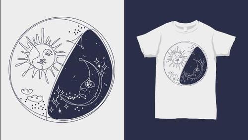 Sun and Moon T shirt merchandise print vector