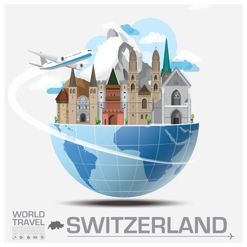 Switzerland famous tourist attractions concept vector