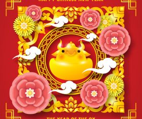 Taurus and flowers 2021 new year greeting card vector