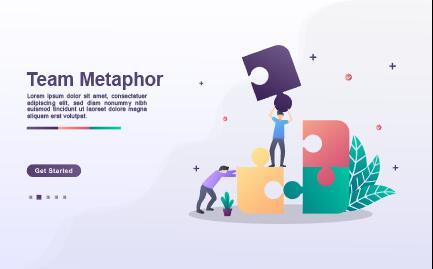 Team metaphor landing page template vector