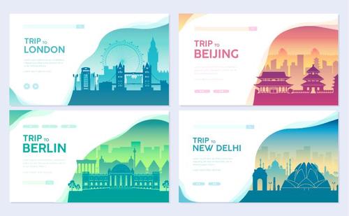 Travel colorful cards banner vector