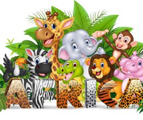 Tropical jungle animals cartoon vector
