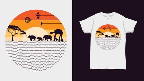 Tropical landscape merchandise silhouette print vector