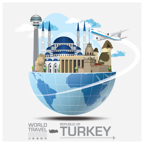 Turkey famous tourist attractions concept vector