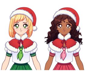 Two anime girl in Christmas suit vector